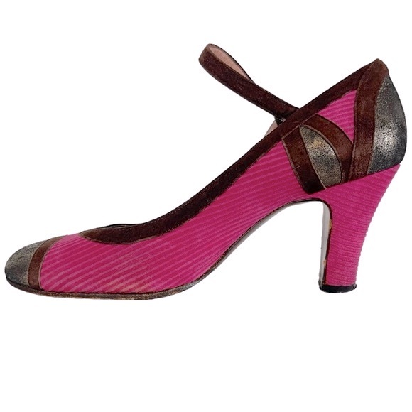 MARC JACOBS Collection Corduroy Magenta Suede Metallic Leather Mary Jane Heel - Picture 6 of 13